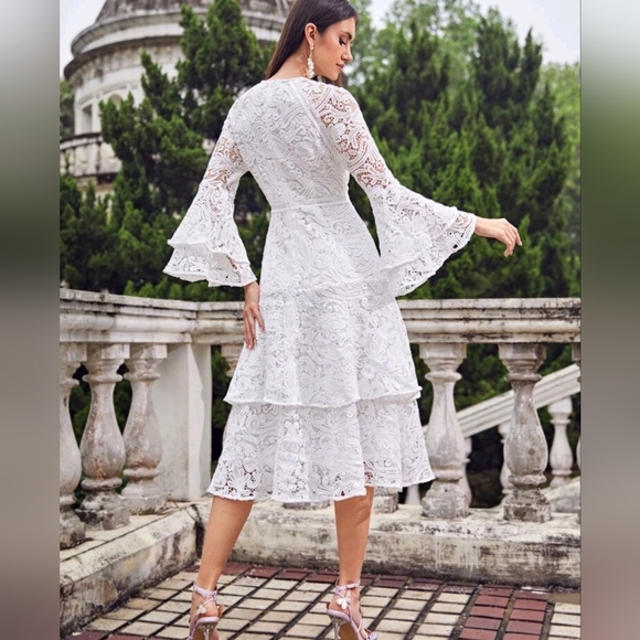 New Chic Embroidered Lace Layered Dress White - Picture 3 of 7